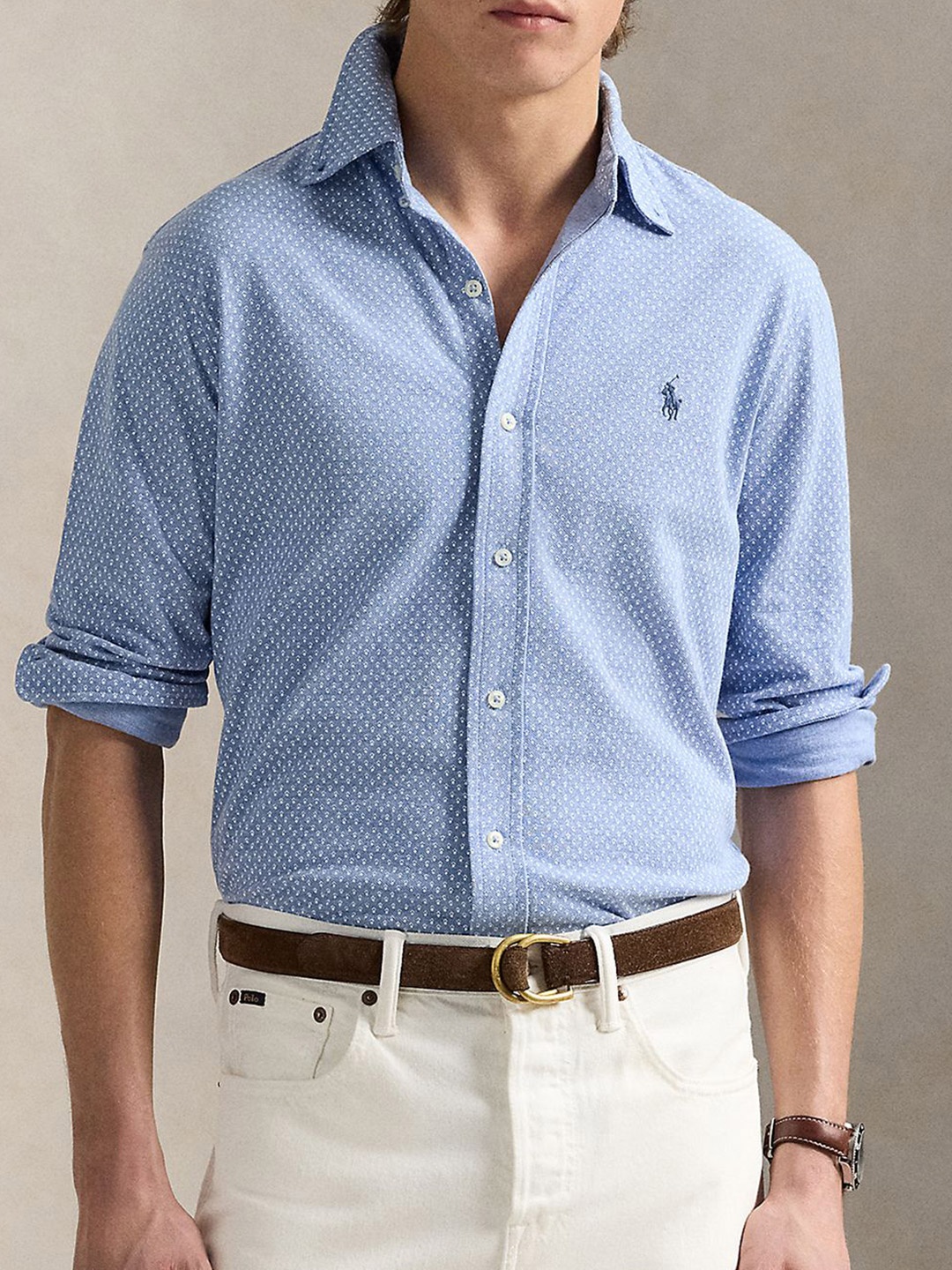 

Polo Ralph Lauren Men Printed Pure Cotton Featherweight Mesh Shirt, Blue