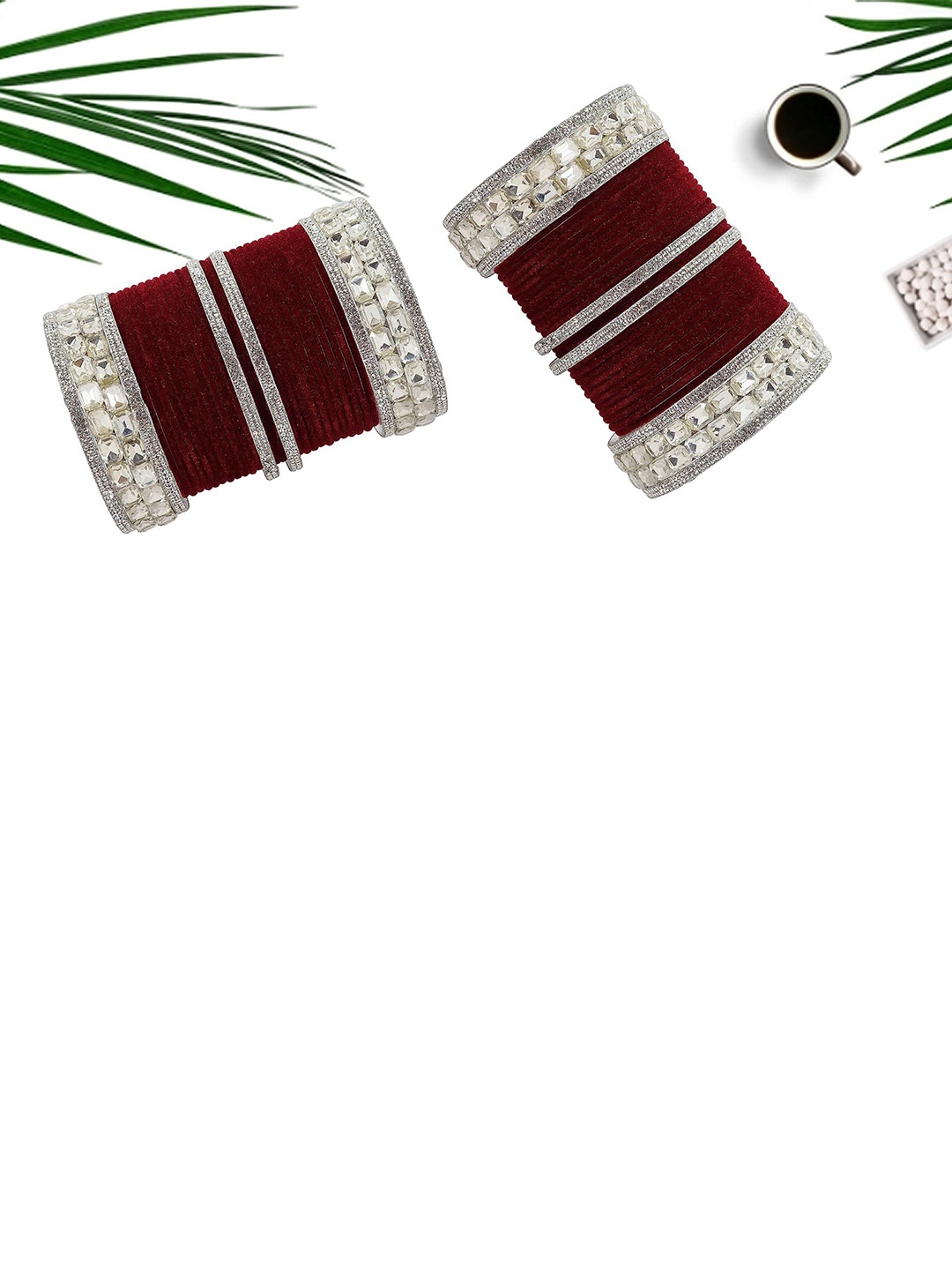 

ZULKA Set Of 68 Silver-Plated Cubic Zirconia Studded Velvet Bangles