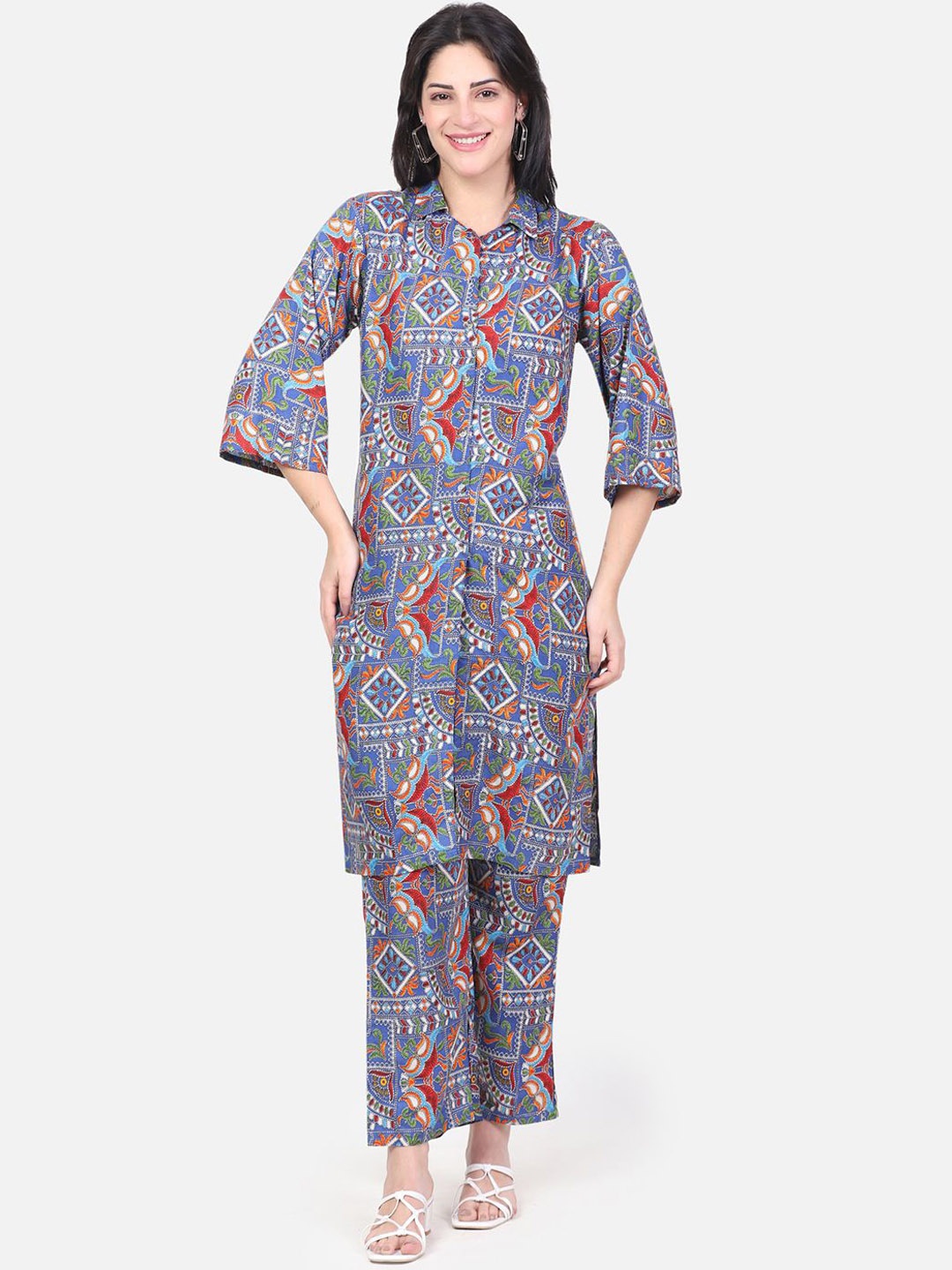 

ROSEMELON Ethnic Motifs Printed Straight Kurta And Trouser, Blue