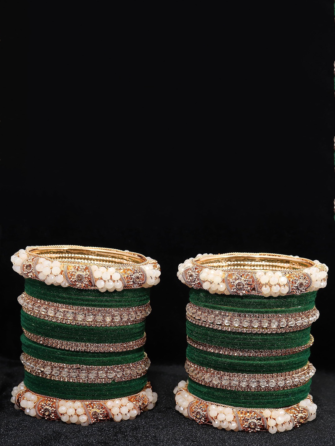 

ZULKA Set Of 52 Cubic Zirconia Stones Studded Velvet Bangles, Gold