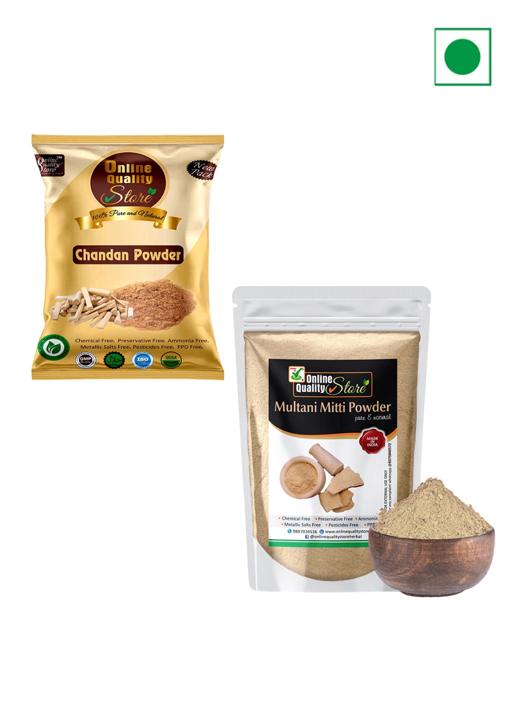 

Online Quality Store Set Of 2 Chandan - 100g And Multani Mitti Natural Mask Powder- 150 g, Brown