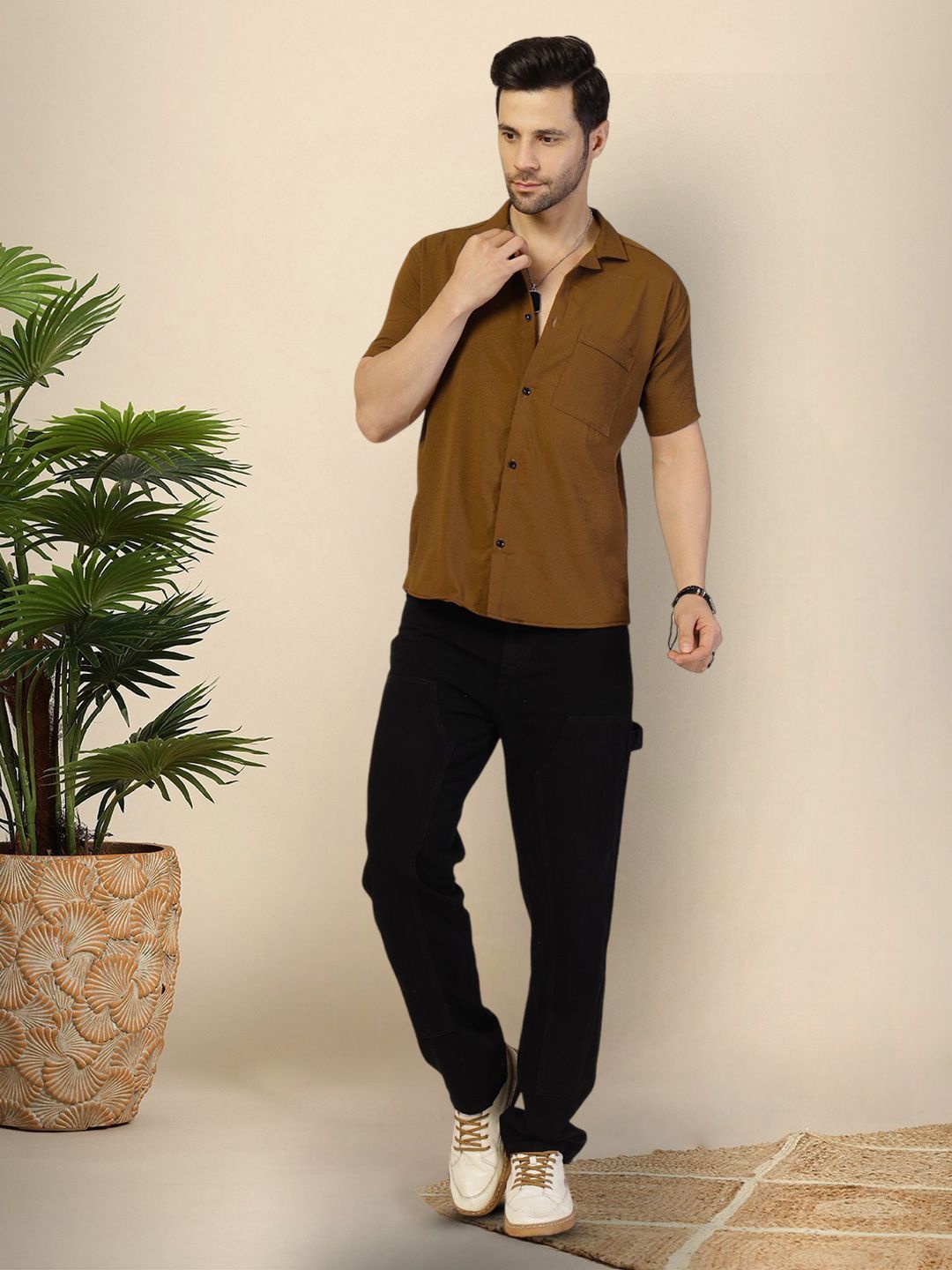 

Moda Rapido Men Original Opaque Casual Shirt, Brown