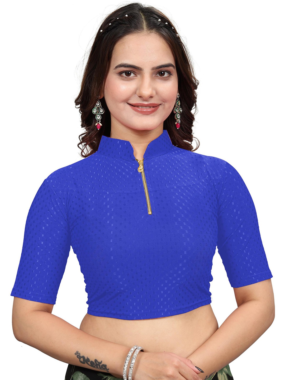 

SS Sanket Synthetics Embroidered Saree Blouse, Blue