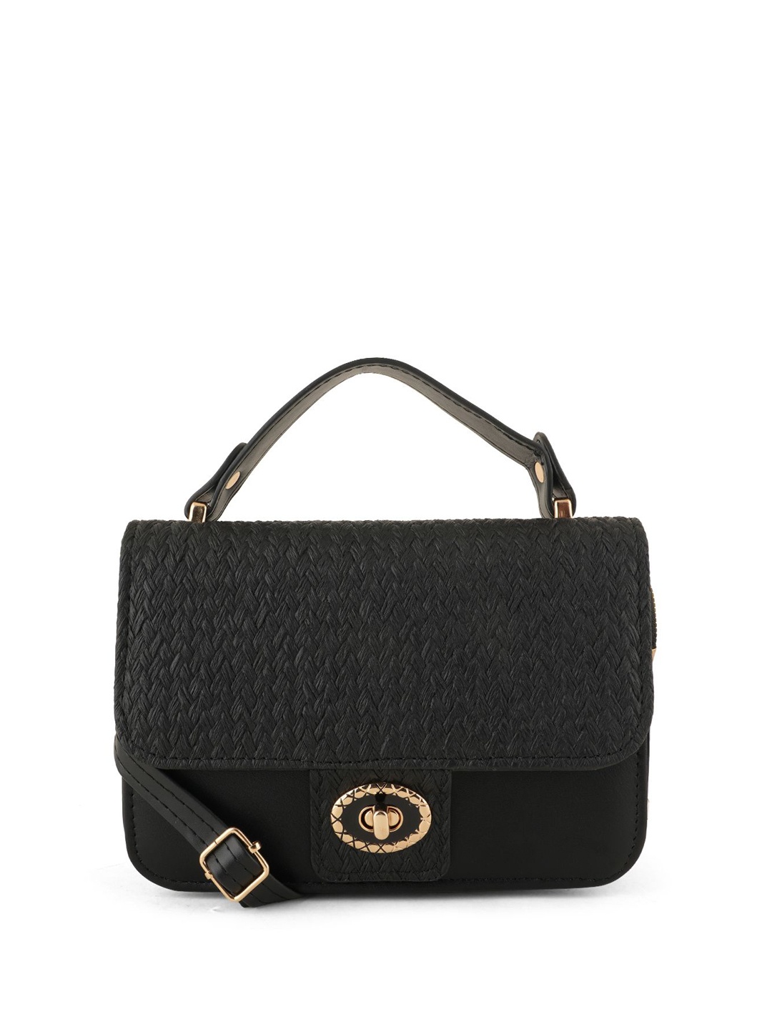 

Flingo Textured PU Structured Handheld Bag, Black