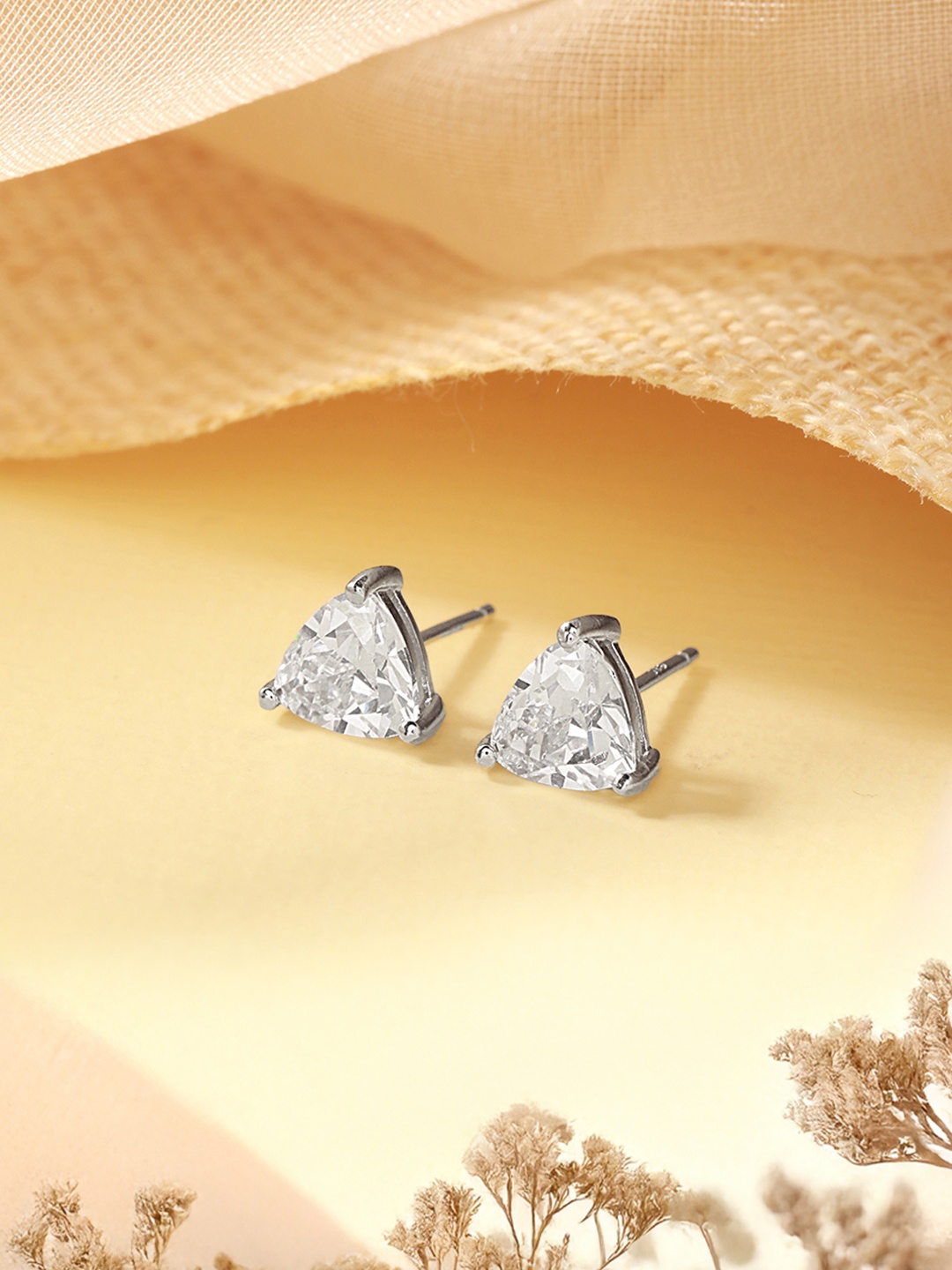 

SARAF SILVERETZ 925 Sterling Silver-Plated Zircon Studded Triangular Shaped Studs