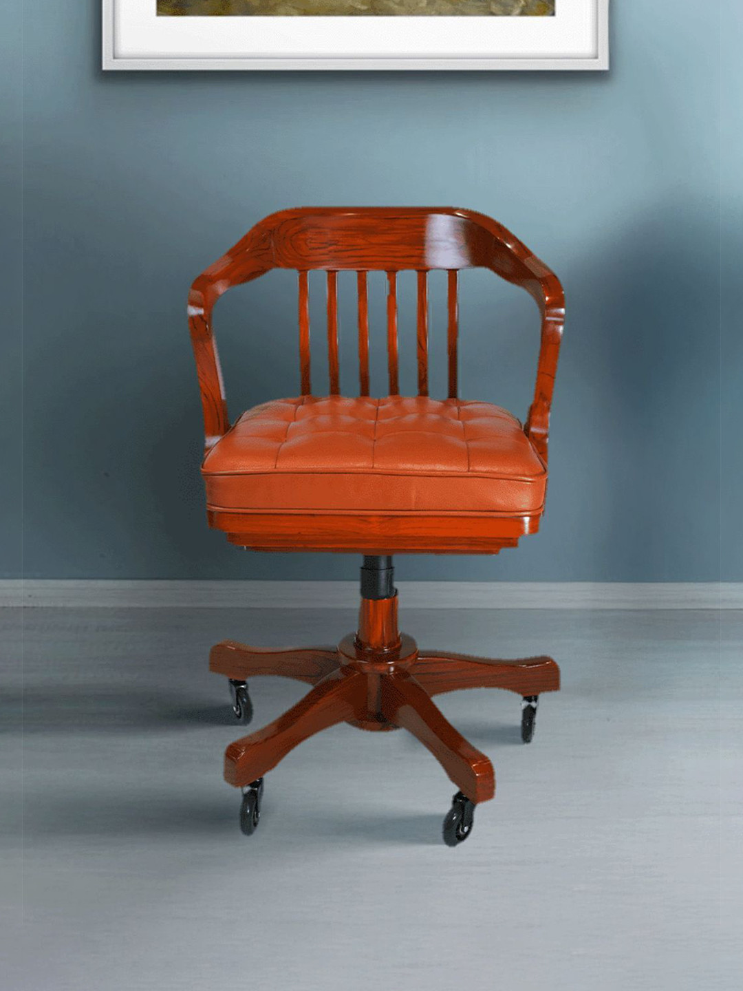 

Sujan Carnival Funiture Brown Teak Wood Study Chair With Leather Seat