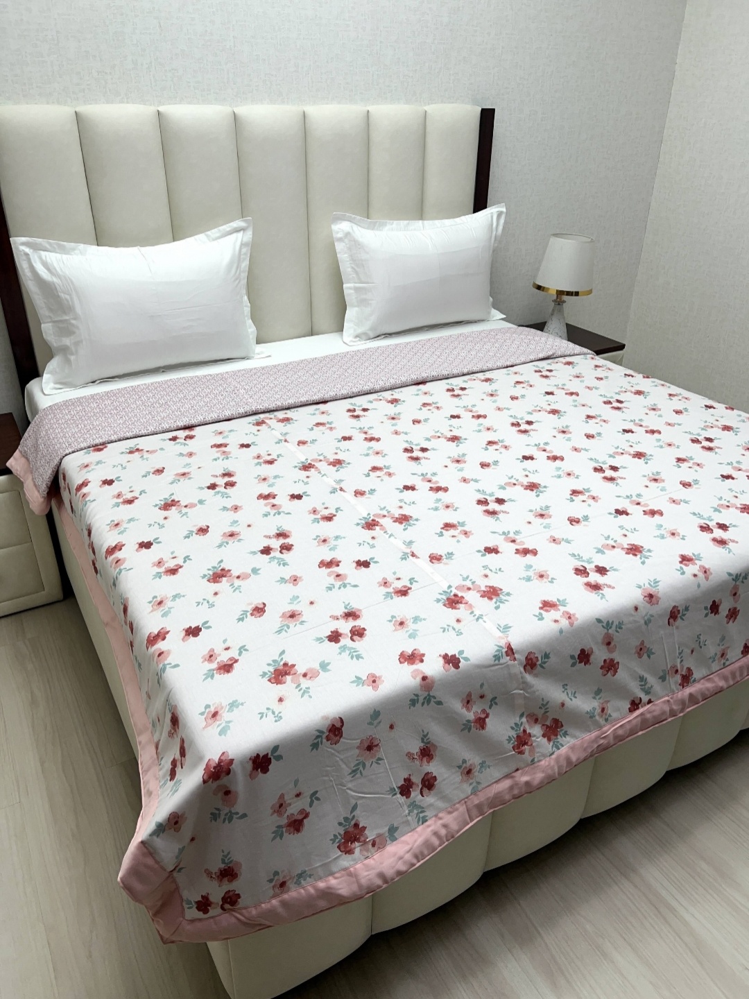 

Pure Decor Pink & White Floral AC Room Double Bed Dohar
