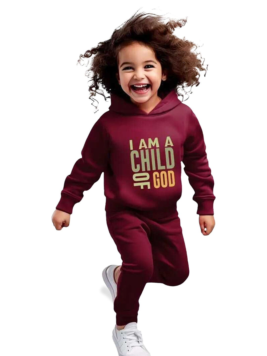

KEESOR Girls Printed Hooded Sweatshirt With Joggers, Maroon