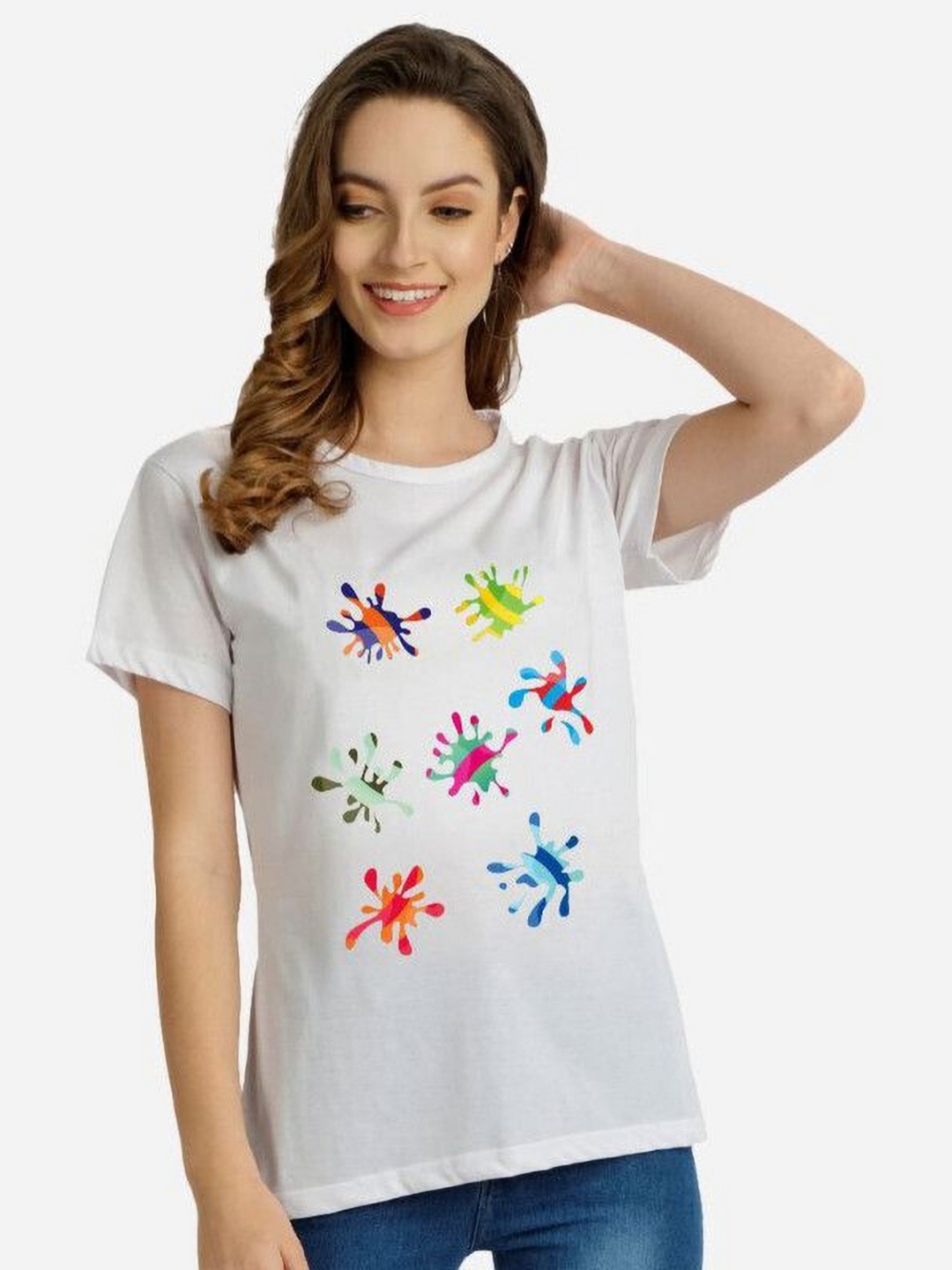 

Moda Rapido Women Holi Printed Tshirt, White