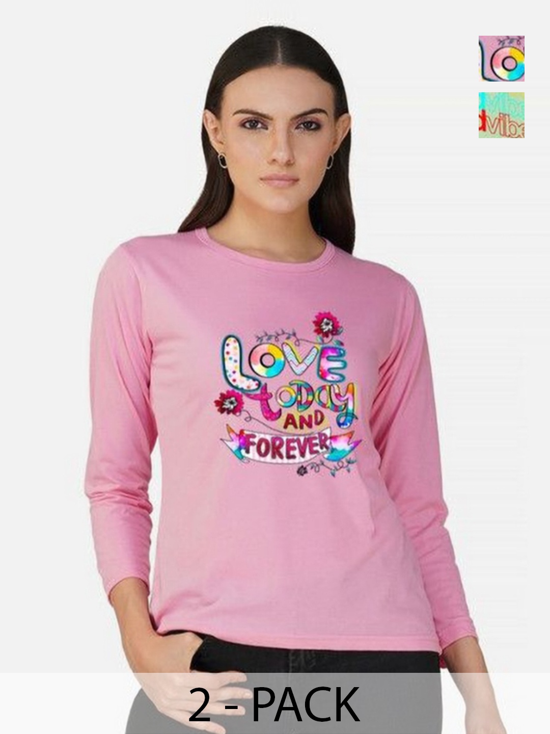

Metronaut Women Pack of 2 Bio Finish Graphic Printed Round Neck Cotton T-shirts, Pink
