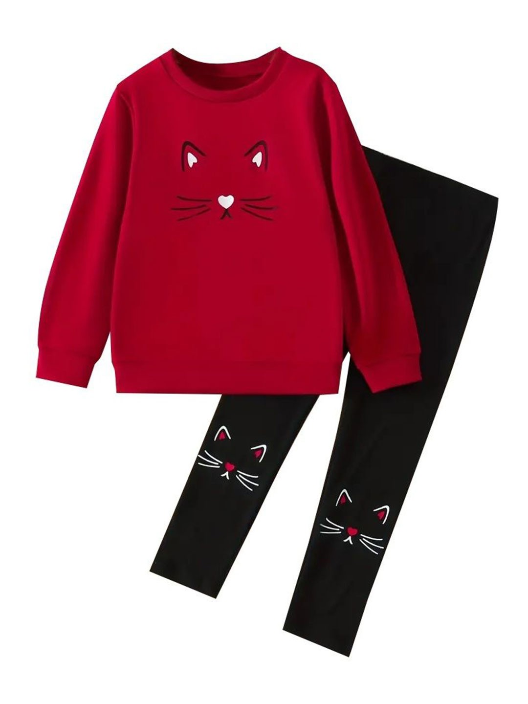 

KEESOR Girls Printed Round Neck Sweatshirt With Leggings, Red
