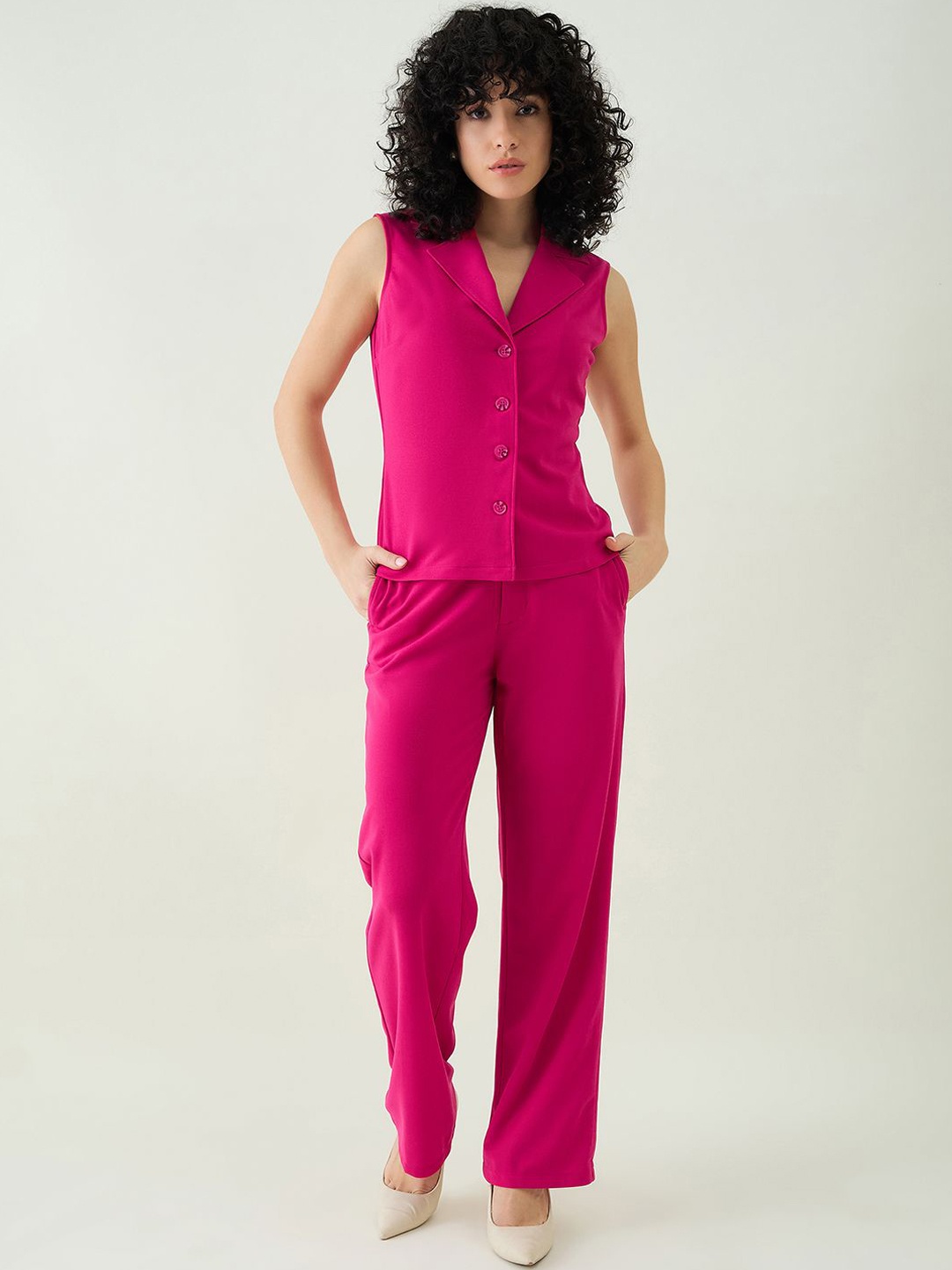 

aayu Shirt Collar Waistcoat With Trousers, Pink