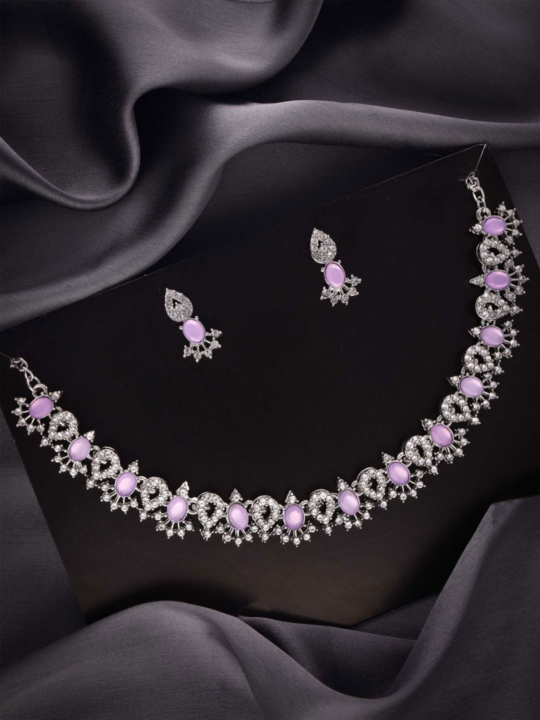 

DIVASTRI Set Of 2 Silver-Plated American Diamond Studded Jewellery Sets