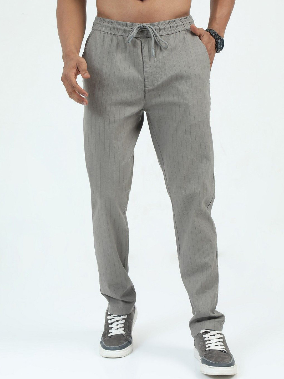 

THE BEETEL HOUSE Men Relaxed Air Linen Summer Stripes Trousers, Cream