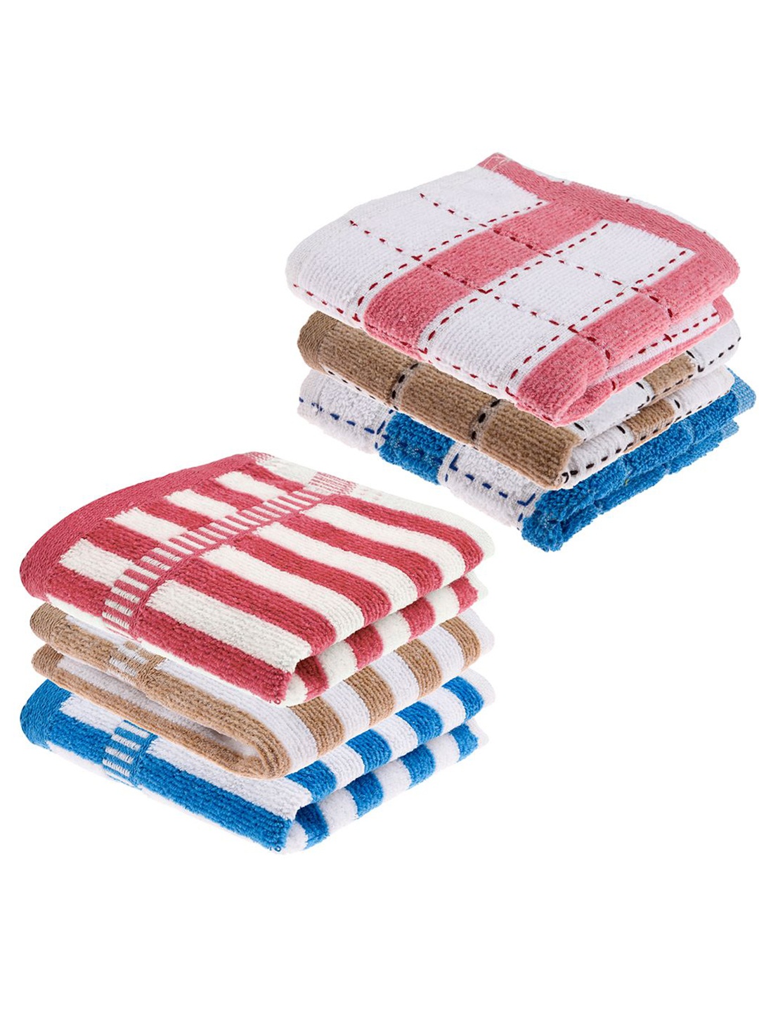 

Kuber Industries 6-Pcs Blue & White Striped Cotton 210 GSM Square Hand Towels