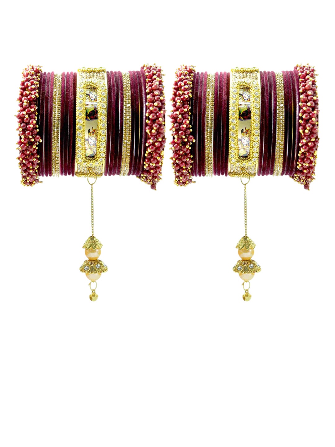 

ZULKA Set Of 46 CZ Stone Studded & Beaded Bangles, Gold
