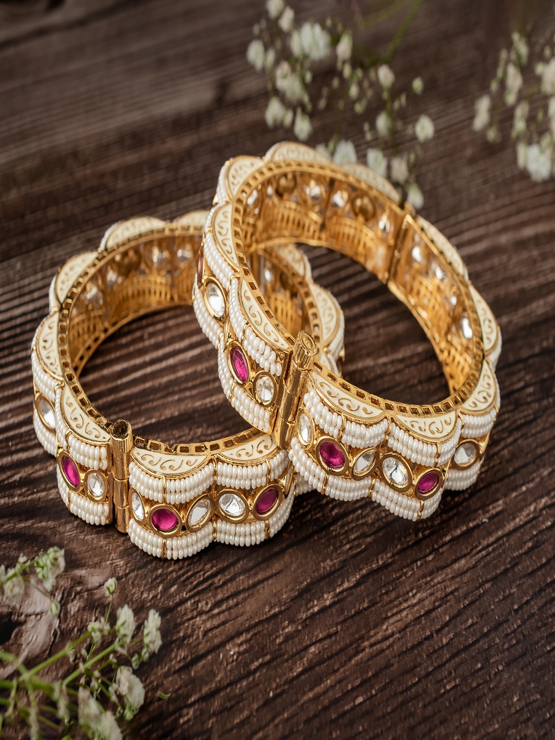 

vivinia BY VIDHI MEHRA Set Of 2 Gold-Plated Artificial Stones And Beads Beaded Bangles