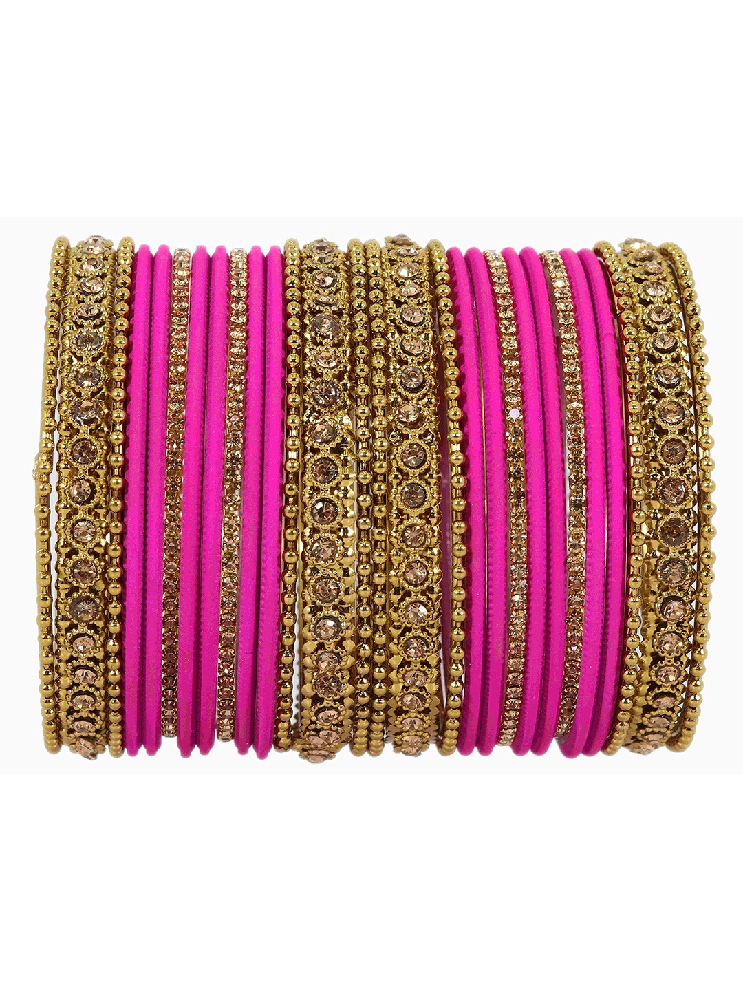 

ZULKA Set Of 28 Stone-Studded Bangles, Magenta