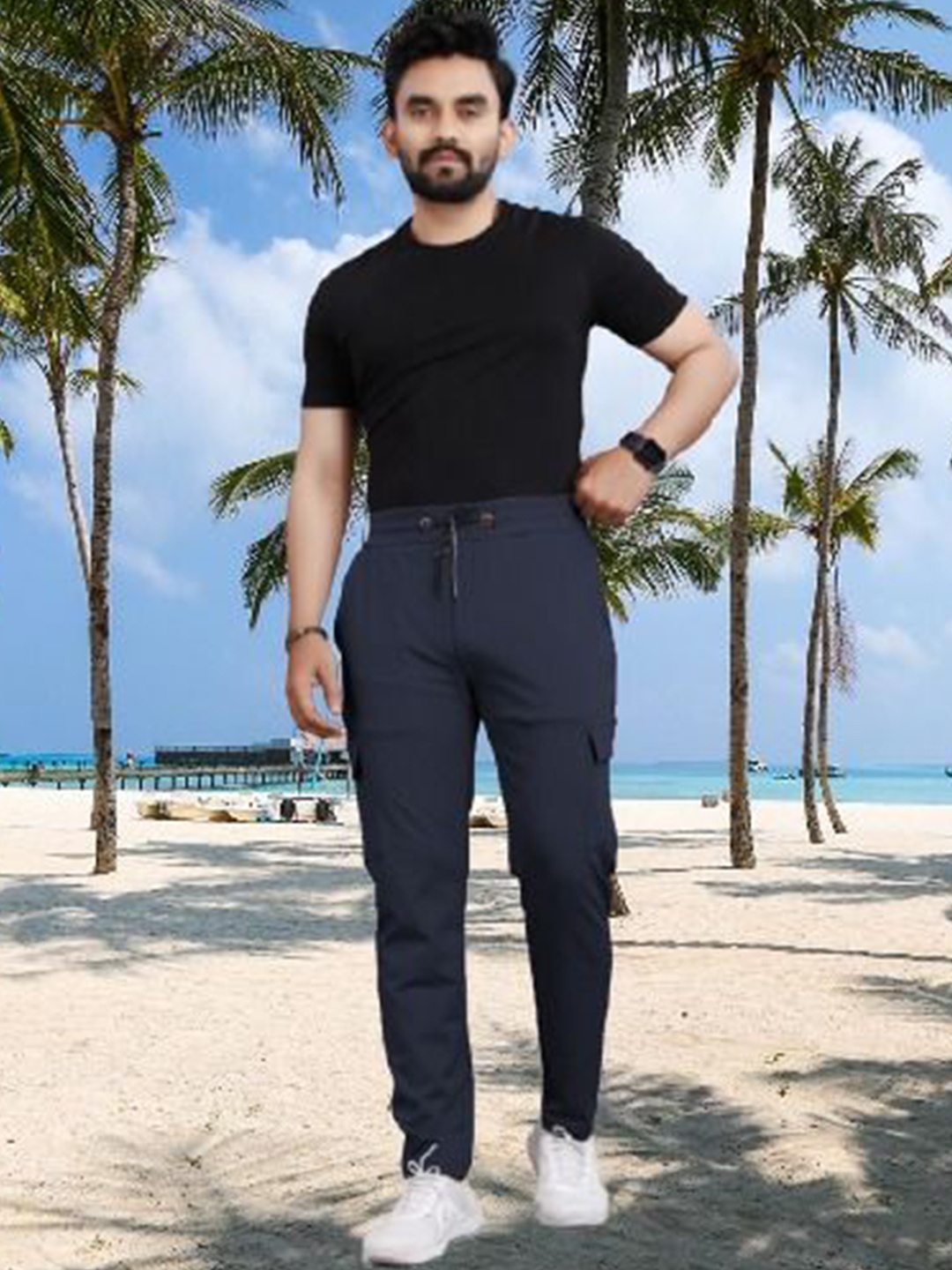 

GREENFLAIR Men Slim-Fit Track Pants, Navy blue