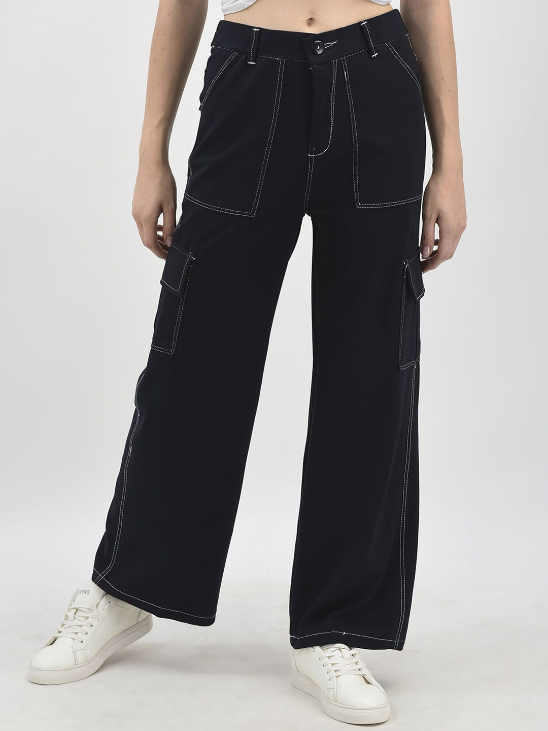 

Chemistry Women High-Rise Cargo Straight Fit Trousers, Navy blue