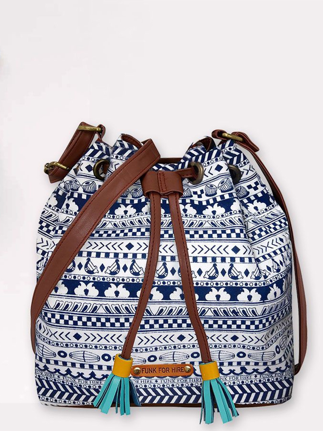 

Funk For Hire Geometric Printed Bucket Sling Bag, White