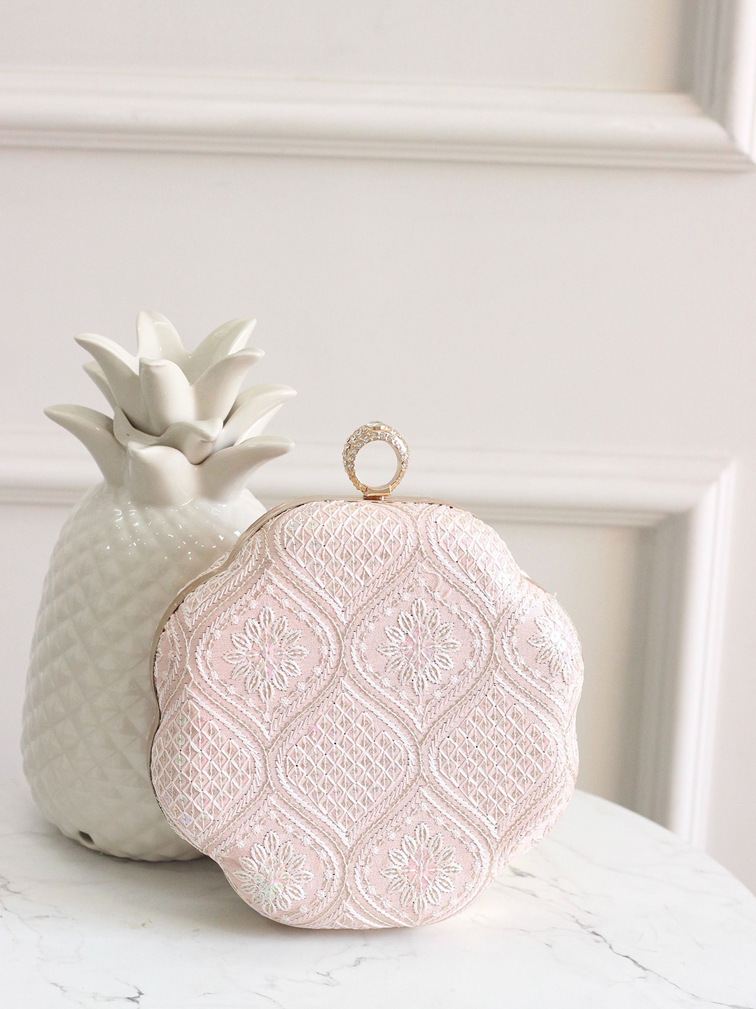 

BOXWISH BY BHUMIKA Embellished Bucket Clutch, Peach