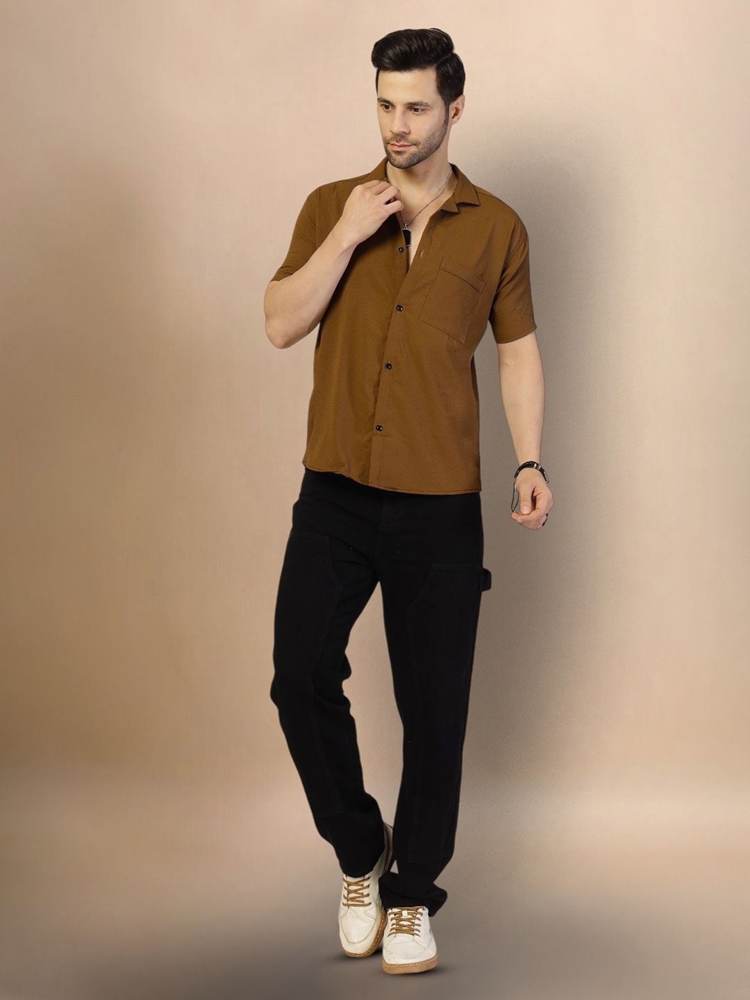 

Moda Rapido Men Original Opaque Casual Shirt, Brown