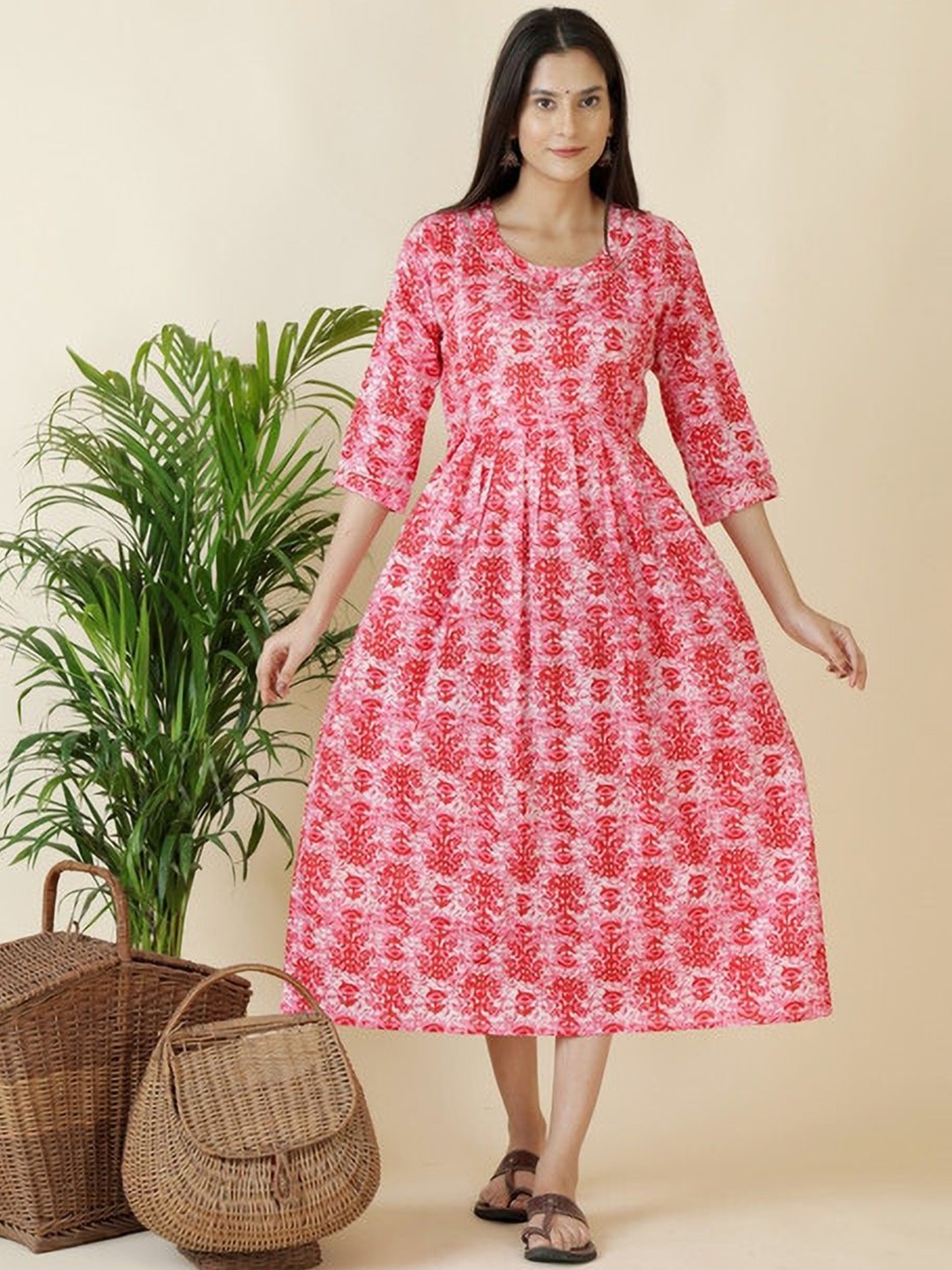 

Moda Rapido Floral Printed Maternity Feeding Dress With Zipper, Multi
