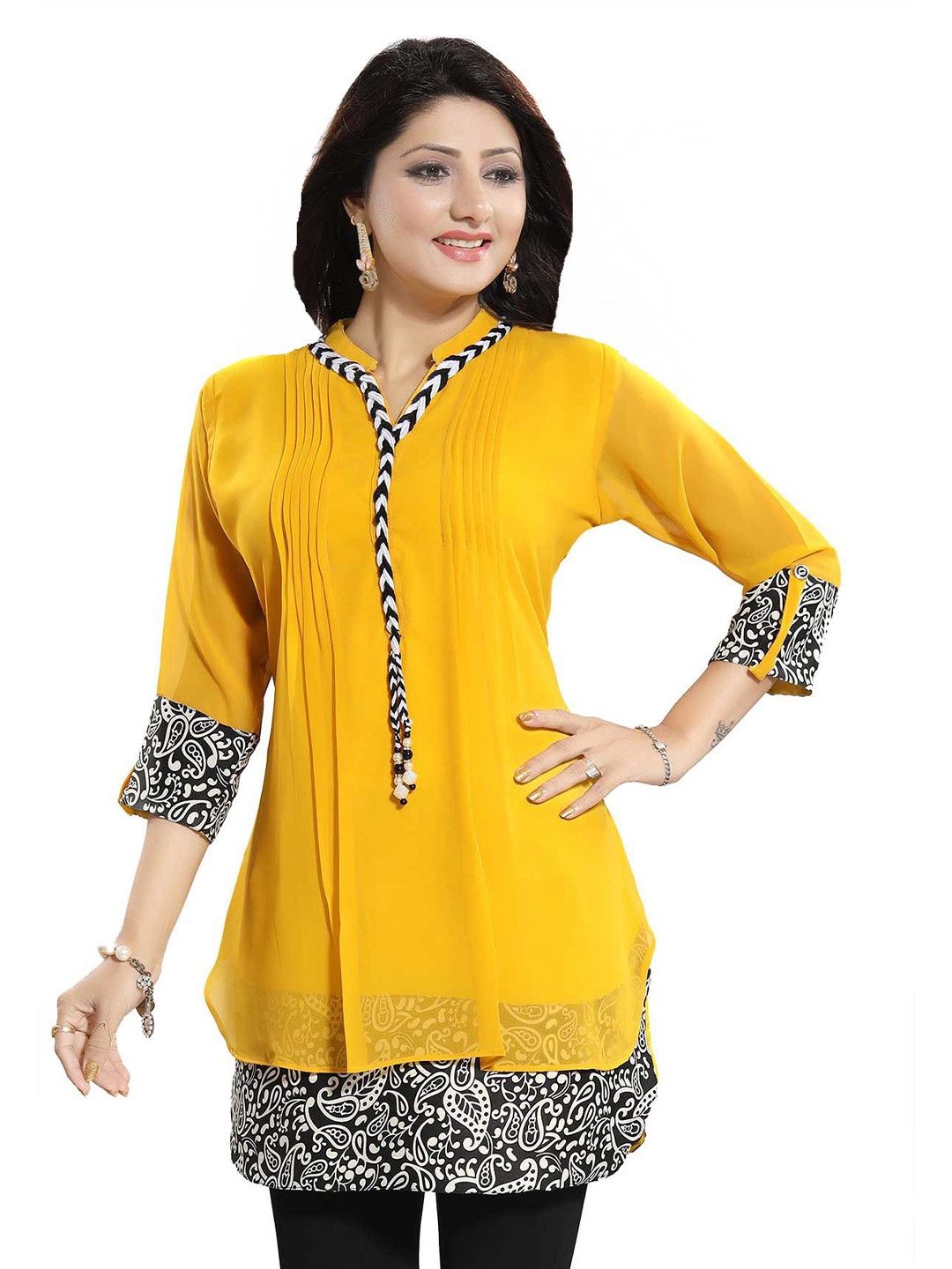 

Meher Impex Mandarin Collar Georgette Top, Yellow