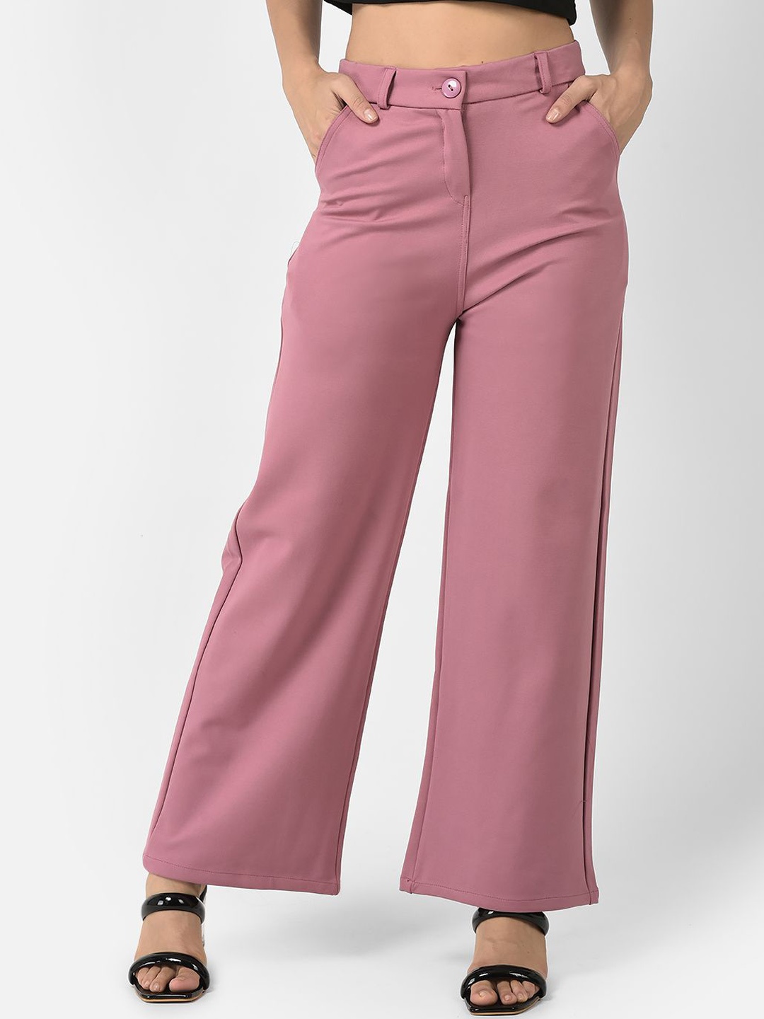 

Chemistry Women Relaxed Straight Leg Flared High-Rise Trousers, Pink