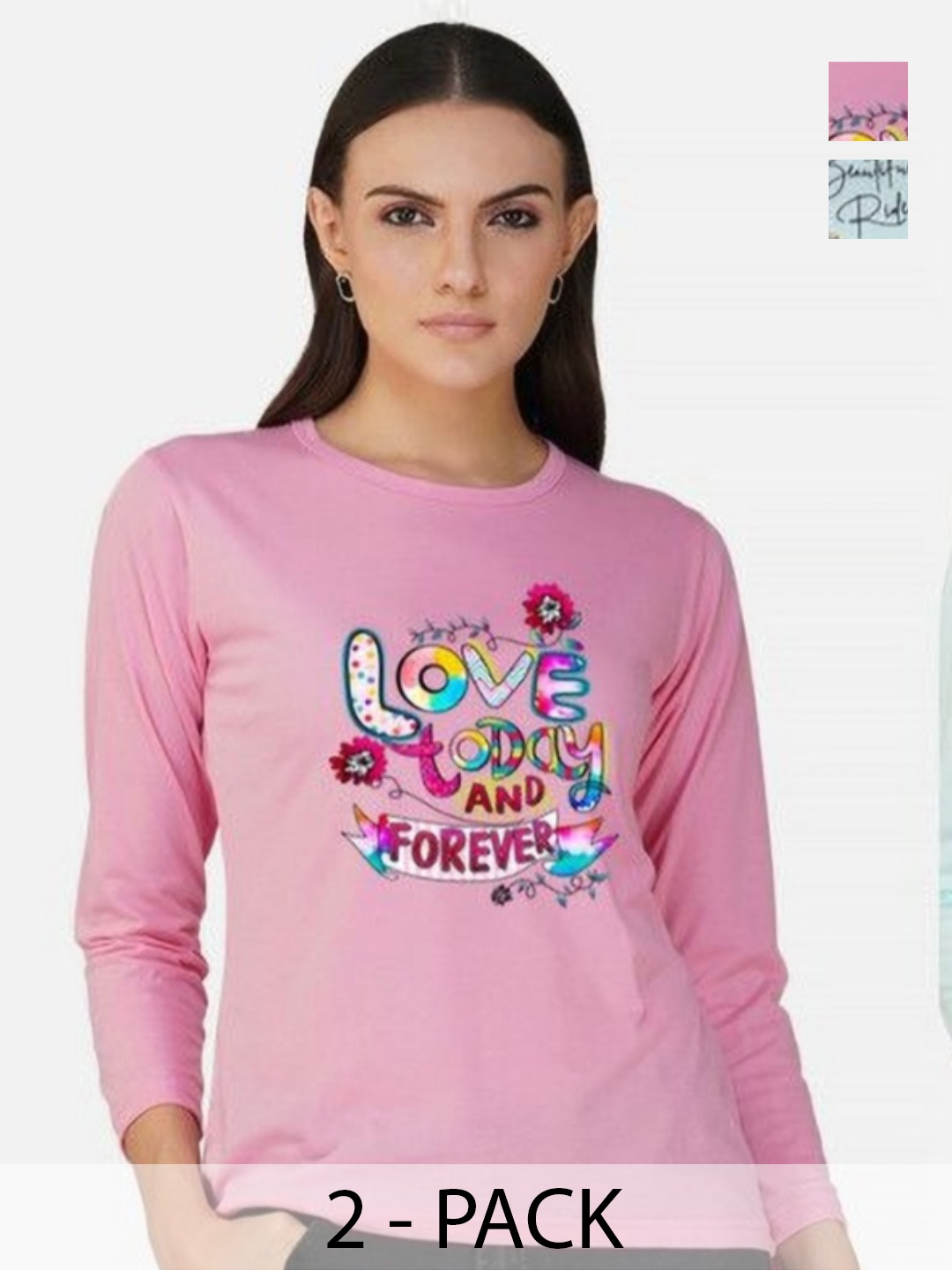 

Metronaut Women Pack of 2 Bio Finish Graphic Printed Round Neck Cotton T-shirts, Pink