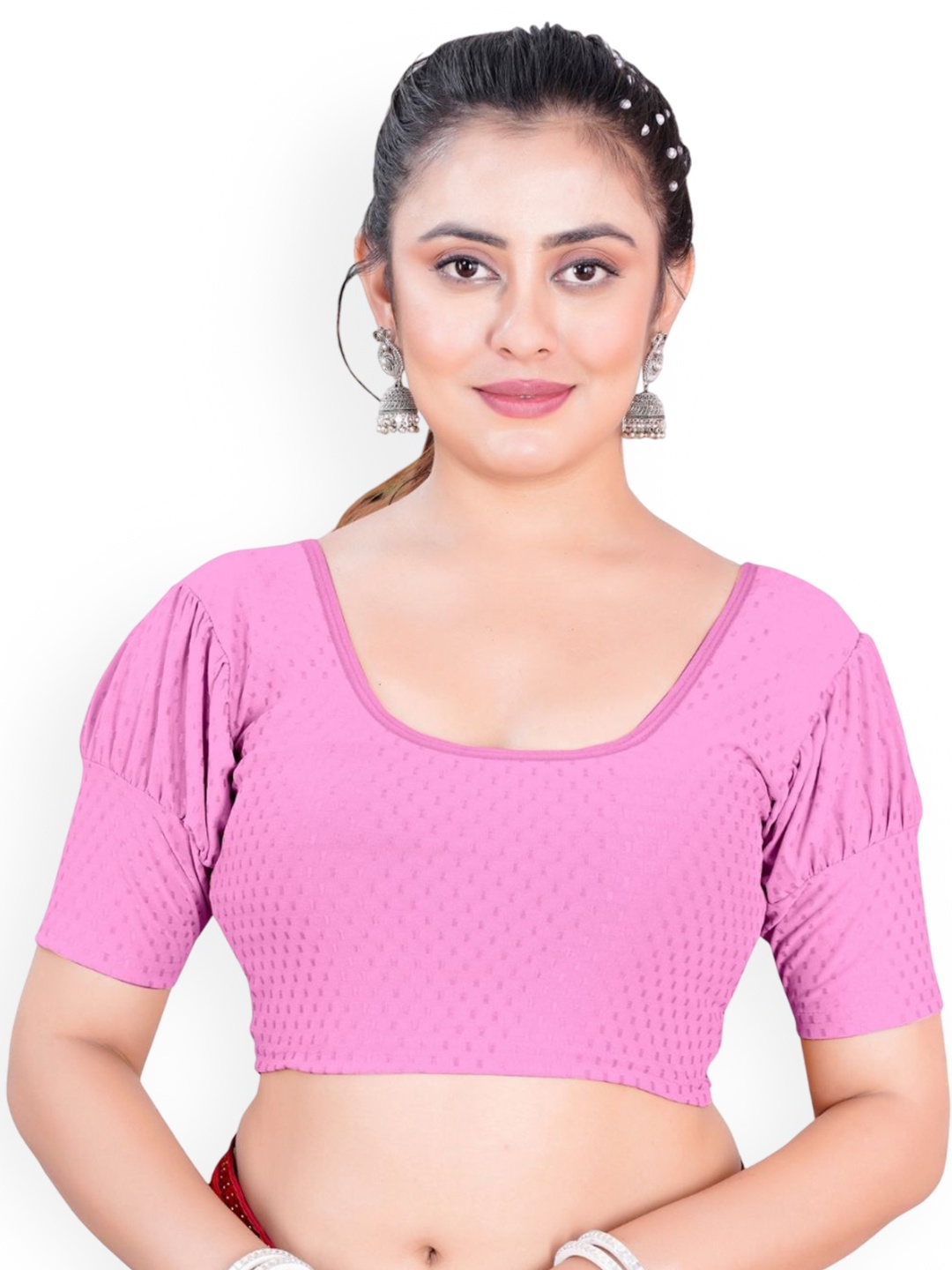 

SS Sanket Synthetics Dobby Textured Stretchable Balloon Saree Blouse, Pink