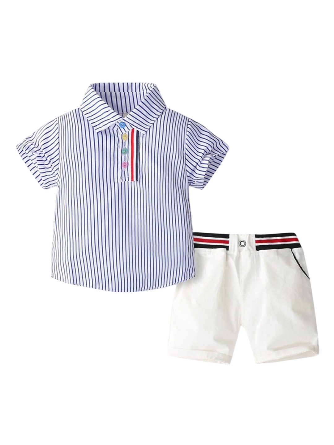 

Xsole Boys Striped Shirt Collar T-Shirt With Shorts, Blue