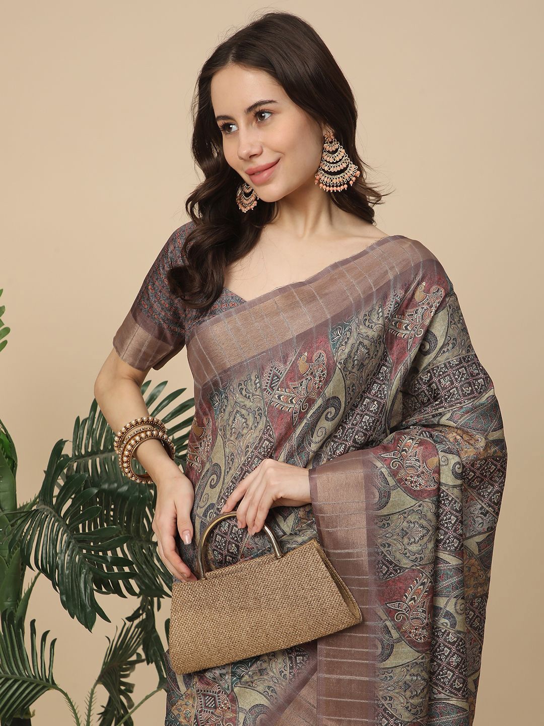 

RATAN Zari Art Silk Saree, Coffee brown