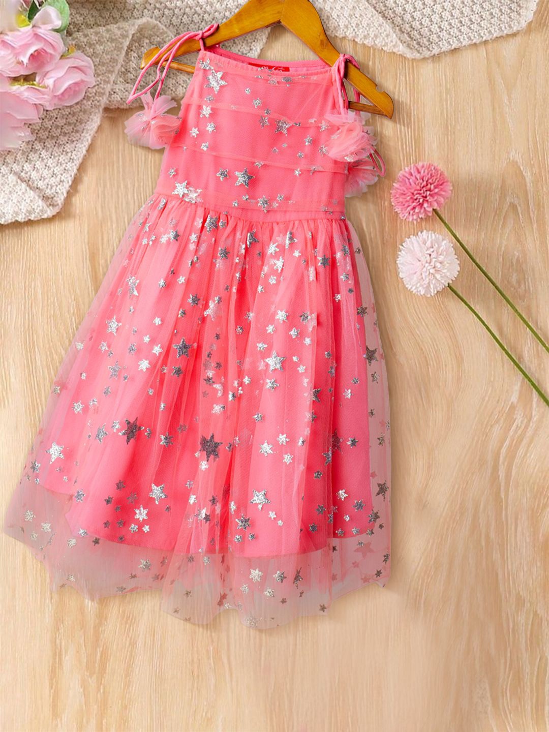 

pspeaches Floral Net Fit & Flare Dress, Peach