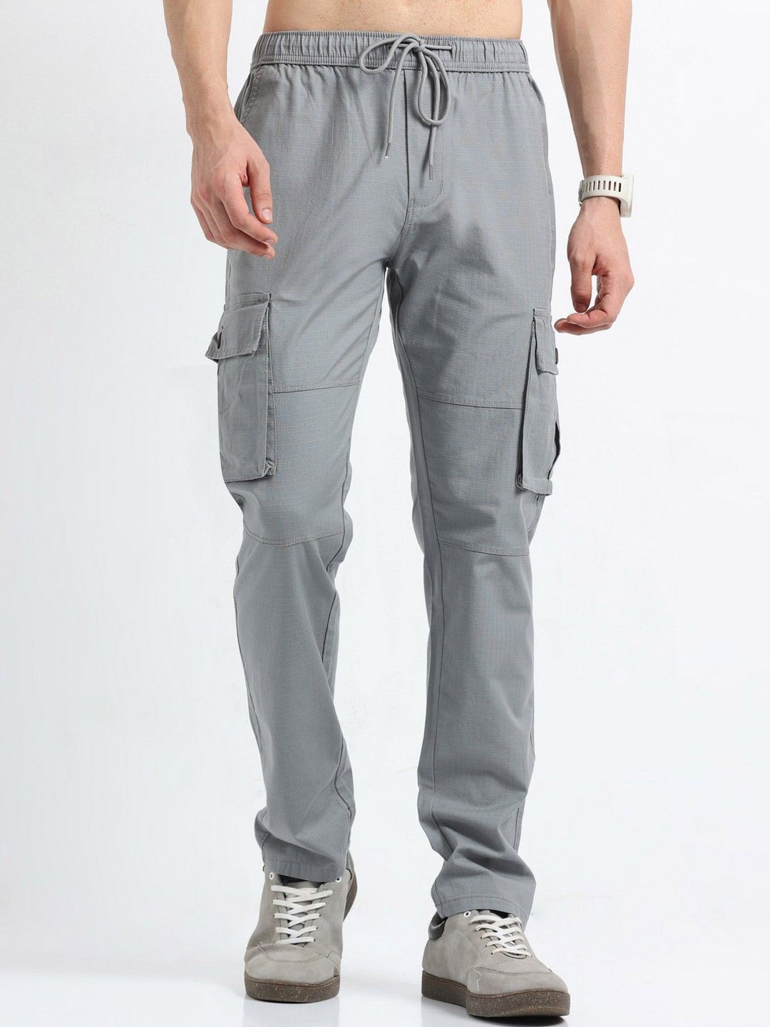 

THE BEETEL HOUSE Men Relaxed Breeze Cargos Trousers, Grey