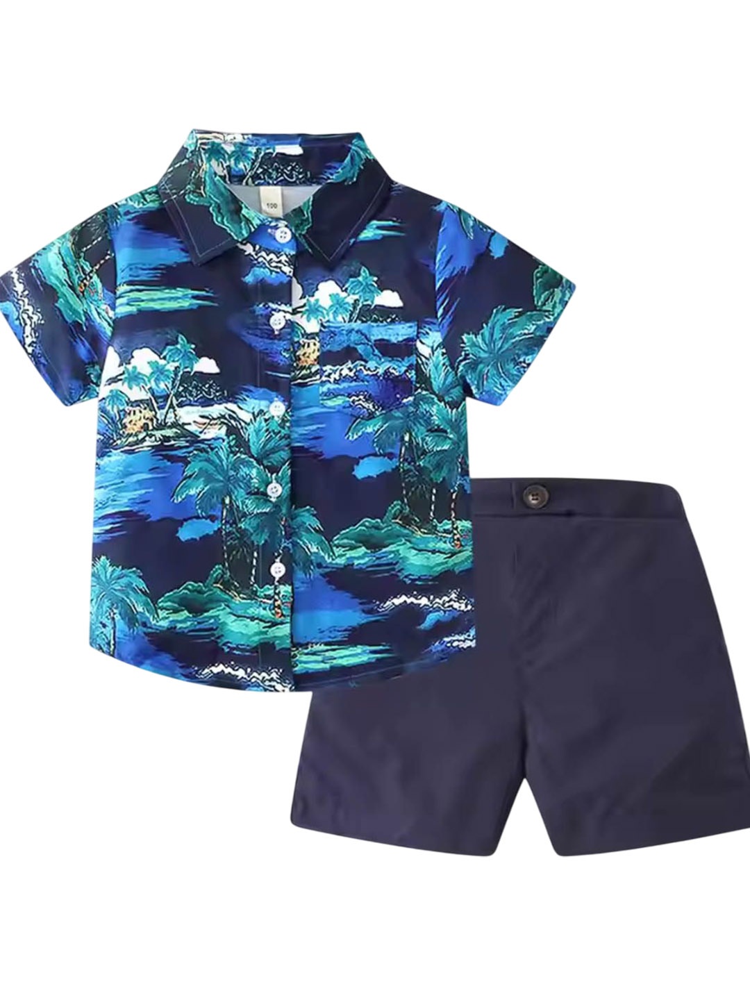 

Xsole Boys Floral Printed Shirt With Shorts, Navy blue