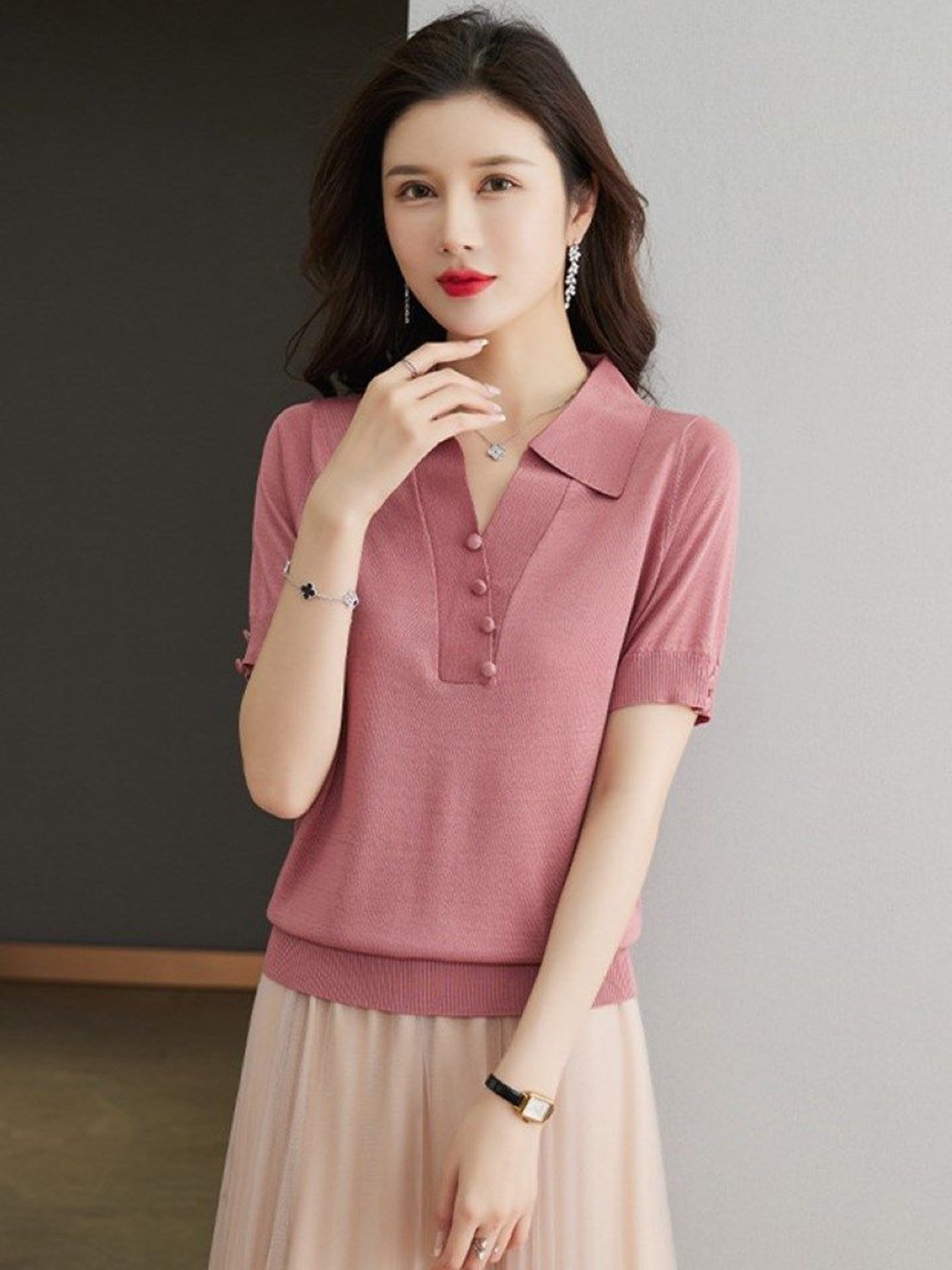 

StyleCast Women Polo Collar T-shirt, Pink