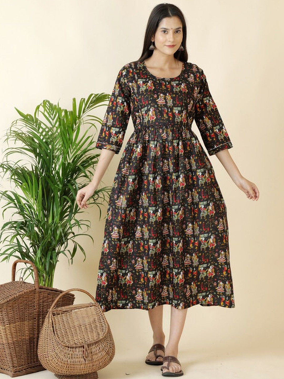 

Moda Rapido Floral Printed Maternity Feeding Dress With Zipper, Multi