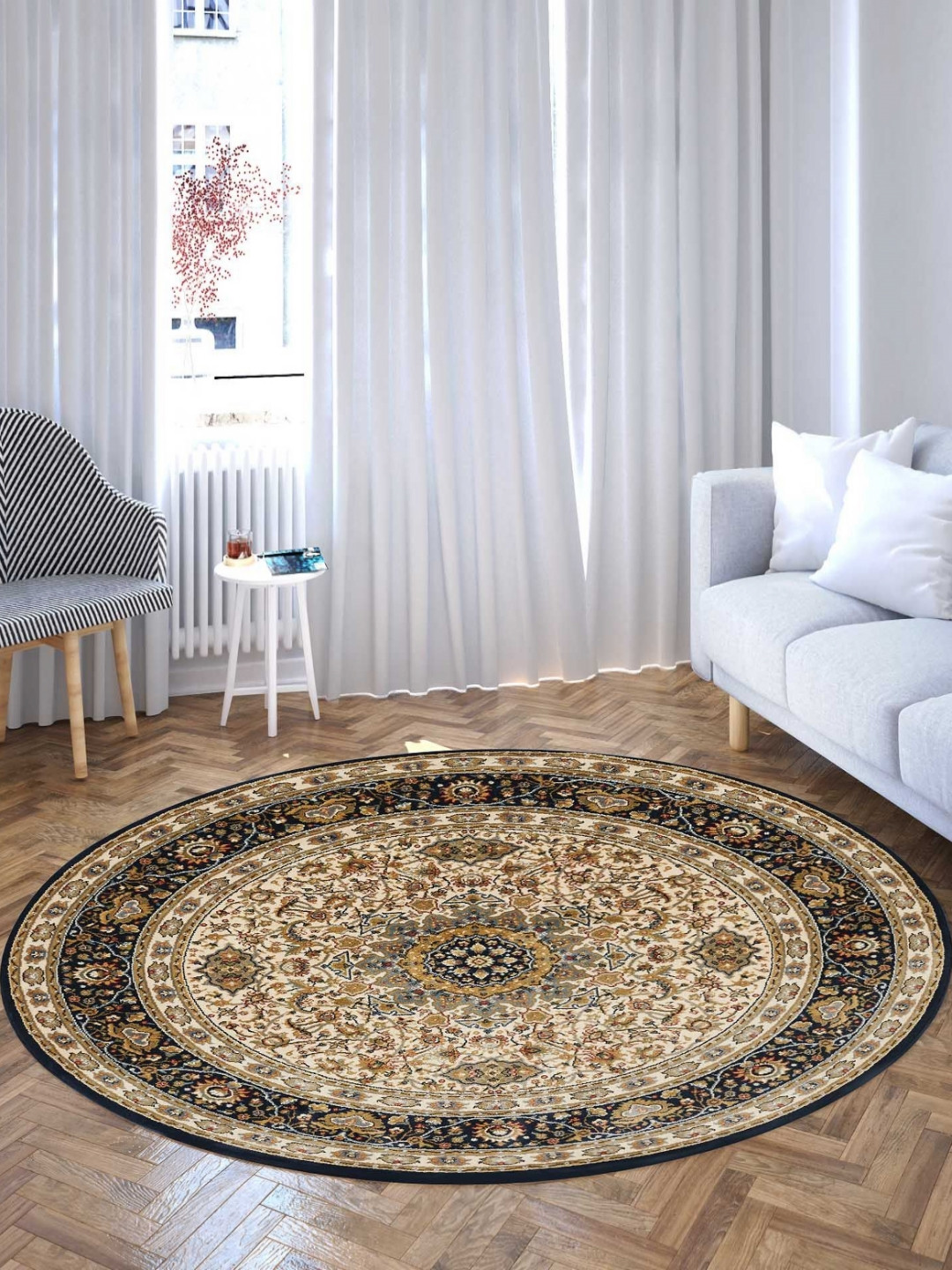 

OBSESSIONS Blue Ethnic Motifs Anti-Skid Polypropylene Carpet