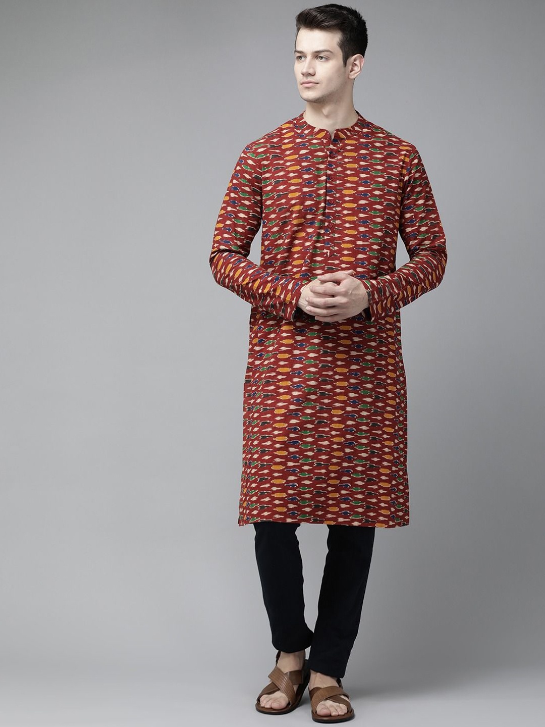 

Fashvio Abstract Printed Mandarin Collar Pure Cotton Straight Kurta, Maroon