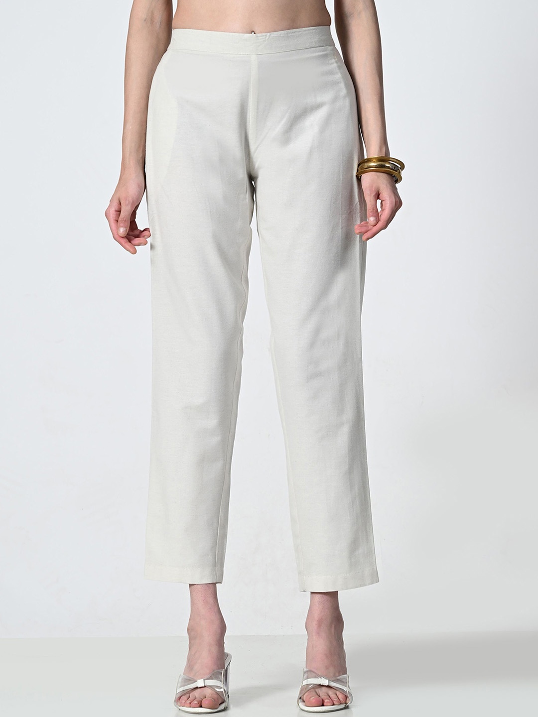 

AMBI Women Smart Straight Fit Trousers, White