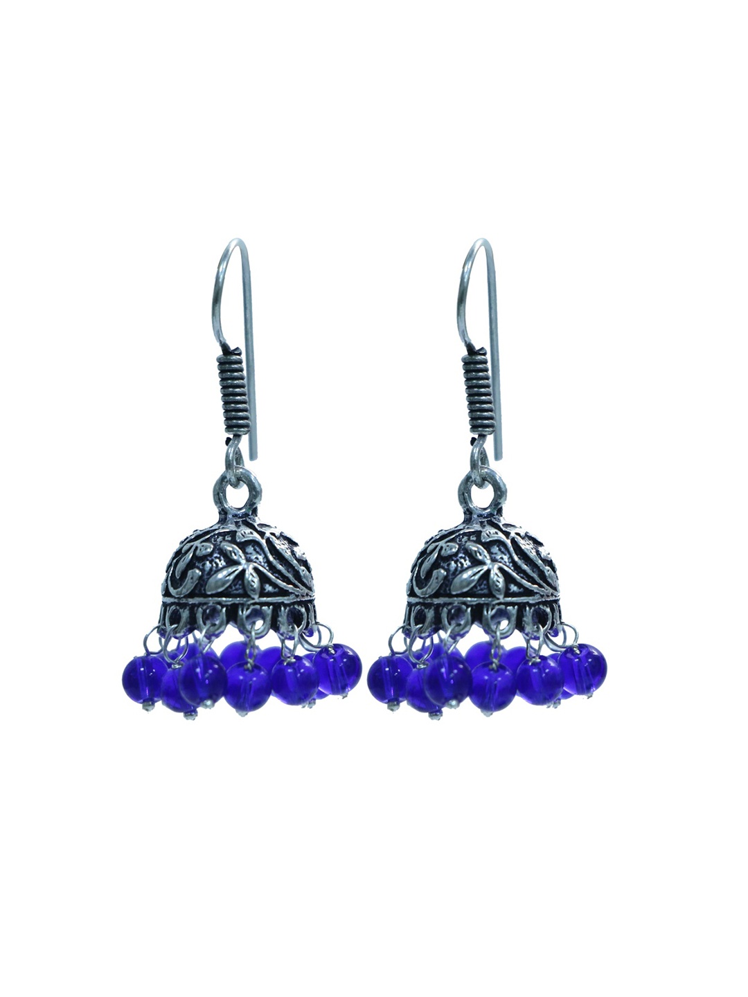 

Abhooshan Silver-Plated Artificial Beaded Oxidised Dome Shaped Jhumkas, Blue