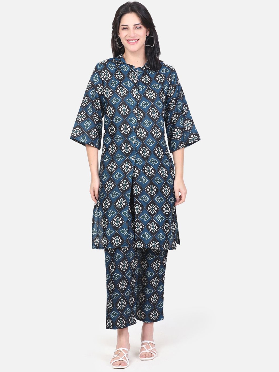 

ROSEMELON Ethnic Motifs Printed Straight Kurta And Trouser, Turquoise blue