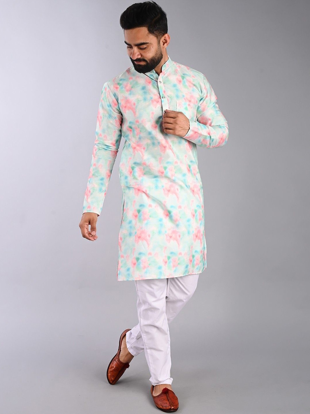 

PulseIQ Men Printed Regular Pure Cotton Kurta with Pyjamas, Green