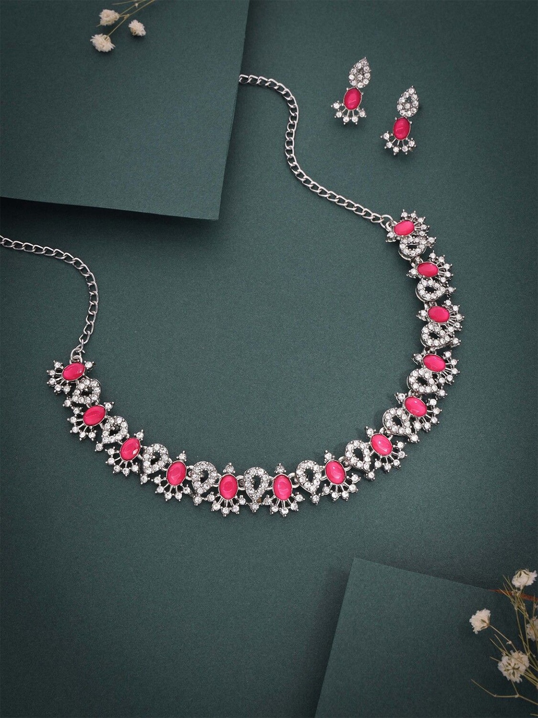

DIVASTRI Set Of 2 Silver-Plated American Diamond Studded Jewellery Set