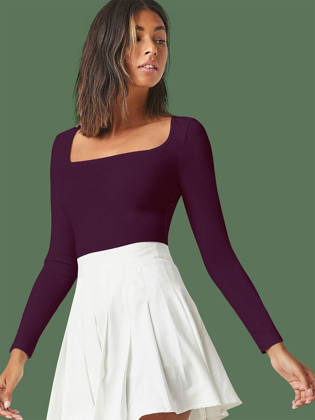 

Dream Beauty Fashion Women Square Neck Fitted Top, Purple