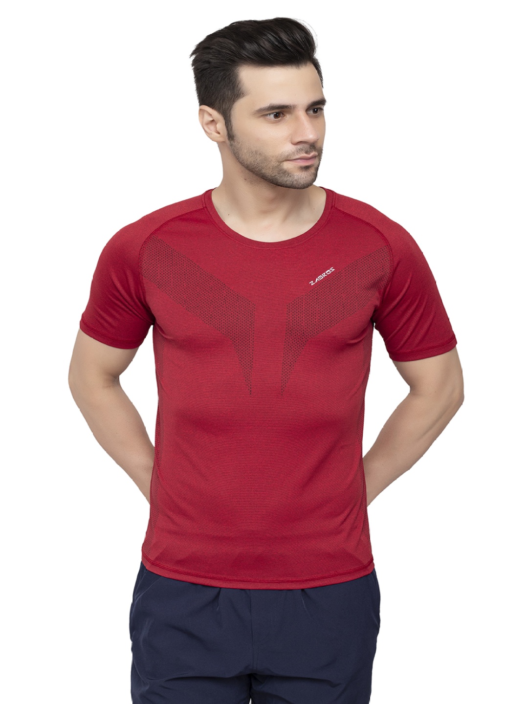 

Z Zagros Men Henley Neck Pockets T-shirt, Red