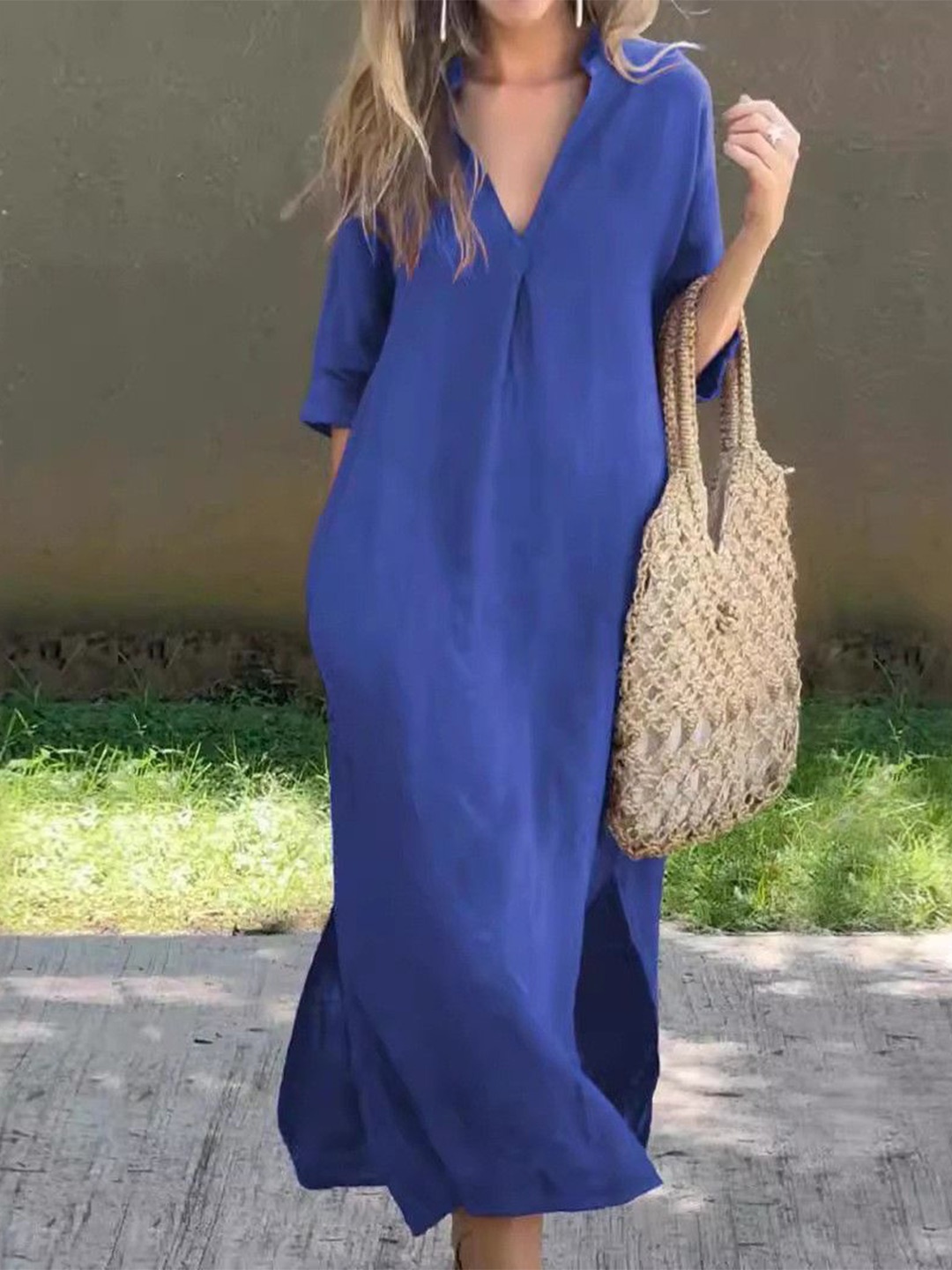 

HERE&NOW Satin A-Line Midi Dress, Blue