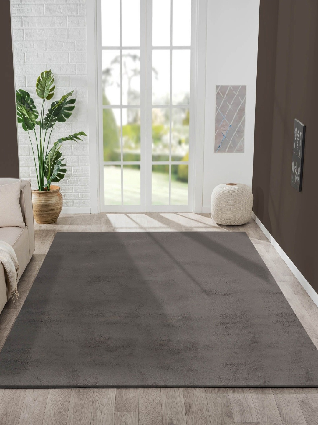 

OBSESSIONS Grey Solid Anti-Skid Polyester Carpet